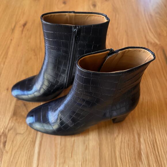 Sezane Lea Ankle Leather Boots in Black Crocodile Size 39 US 8 - Picture 6 of 14